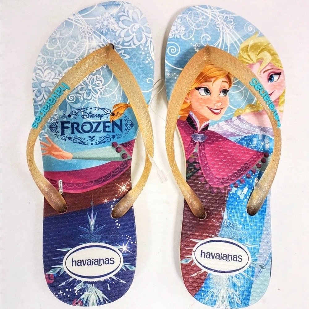 Havaianas Girl's Kids Shoes Disney Elsa Frozen Glitter Flip Flops Sandals Size 3